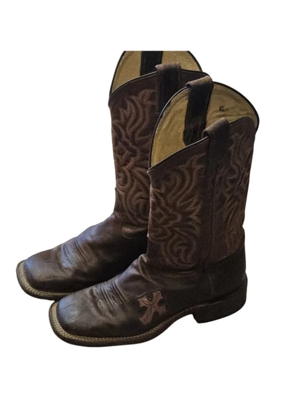 Tony Lama Lashka Brown & Pink Design Leather Cowgirl Western Boots Womens 6